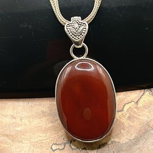 Vintage Carnelian Red Oval Filigree Barse 925 Double Unique Chain Valentine